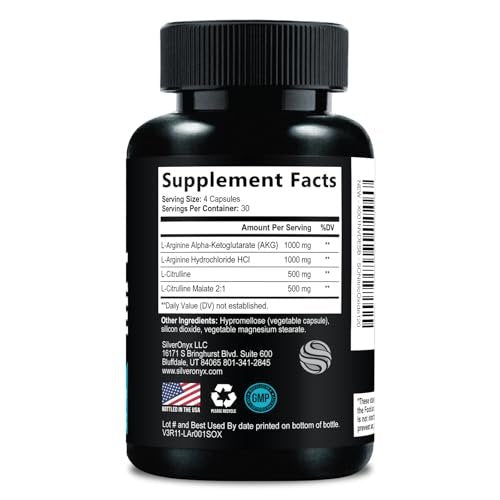 Extra Starkes Stickstoffmonoxid-Booster - 3-fache Stärke L-Arginin AKG & Citrullin Malat - Premium Pre-Workout für Männer & Frauen - Natürliche Energie & Muskelunterstützung, in den USA abgefüllt - 120 Kapseln