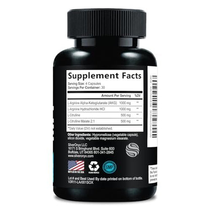 Extra Starkes Stickstoffmonoxid-Booster - 3-fache Stärke L-Arginin AKG & Citrullin Malat - Premium Pre-Workout für Männer & Frauen - Natürliche Energie & Muskelunterstützung, in den USA abgefüllt - 120 Kapseln