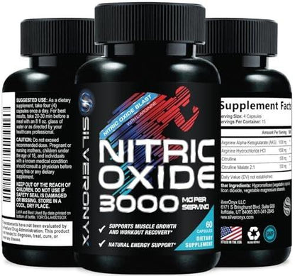 Extra Starkes Nitric-Oxid-Booster – 3-fache Stärke mit L-Arginin AKG & Citrullin Malat – Premium Pre-Workout Booster für Männer & Frauen – Natürliche Energie & Muskelunterstützung – Hergestellt in den USA – 60 Kapseln
