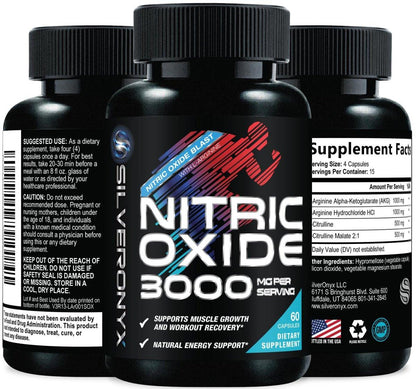 Extra Starkes Nitric-Oxid-Booster – 3-fache Stärke mit L-Arginin AKG & Citrullin Malat – Premium Pre-Workout Booster für Männer & Frauen – Natürliche Energie & Muskelunterstützung – Hergestellt in den USA – 60 Kapseln