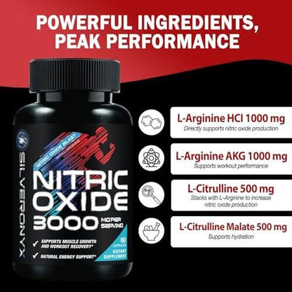 Extra Starkes Nitric-Oxid-Booster – 3-fache Stärke mit L-Arginin AKG & Citrullin Malat – Premium Pre-Workout Booster für Männer & Frauen – Natürliche Energie & Muskelunterstützung – Hergestellt in den USA – 60 Kapseln