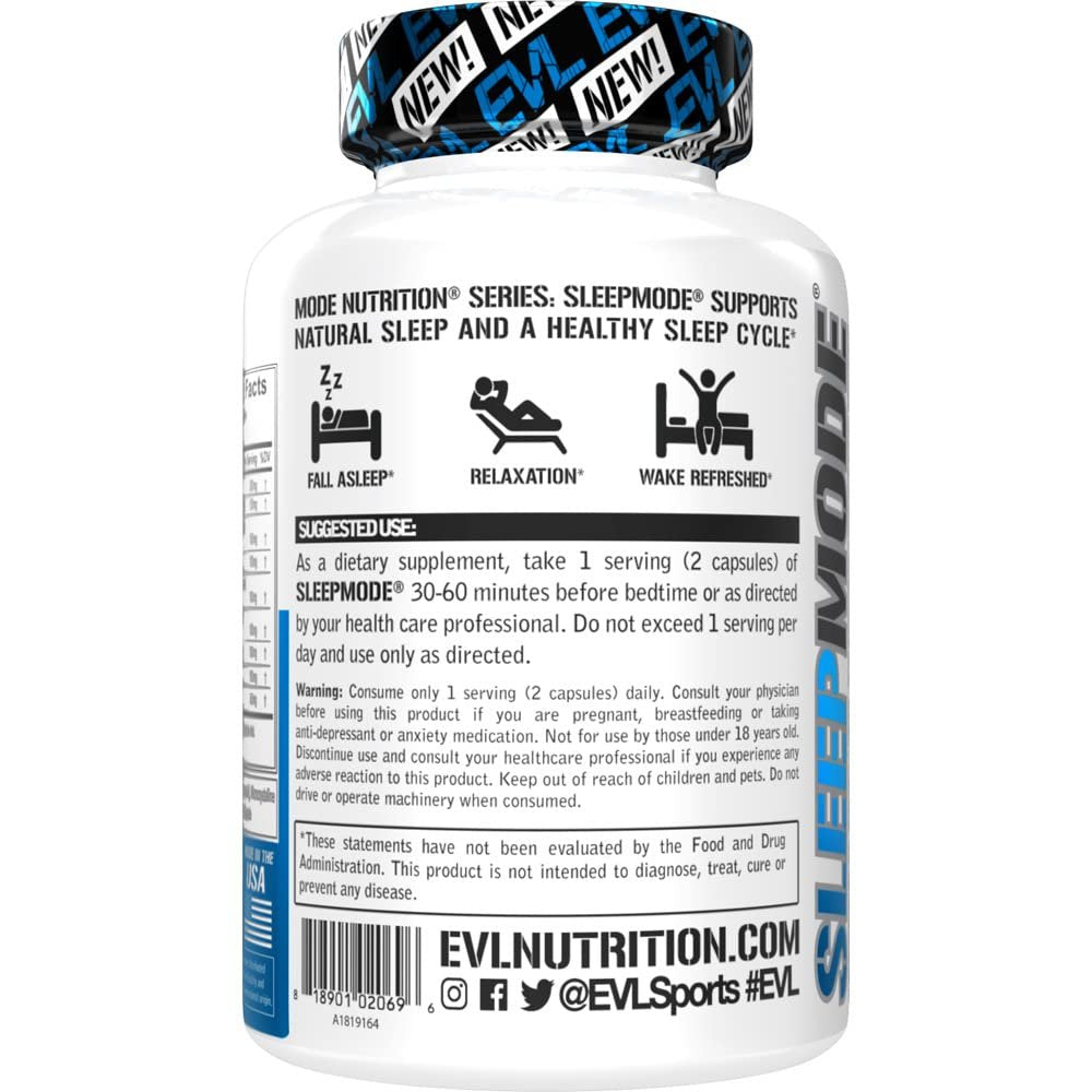 Evlution Nutrition Herbal Complex Schlafkapseln für Erwachsene – Sanfte Schlafunterstützung mit Melatonin, Baldrian, L-Tryptophan, Melisse und mehr – 60 Kapseln (30 Portionen)