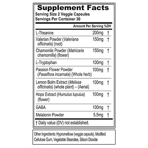 Evlution Nutrition Herbal Complex Schlafkapseln für Erwachsene – Sanfte Schlafunterstützung mit Melatonin, Baldrian, L-Tryptophan, Melisse und mehr – 60 Kapseln (30 Portionen)
