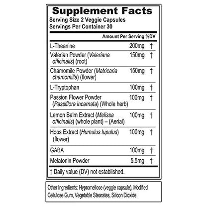 Evlution Nutrition Herbal Complex Schlafkapseln für Erwachsene – Sanfte Schlafunterstützung mit Melatonin, Baldrian, L-Tryptophan, Melisse und mehr – 60 Kapseln (30 Portionen)