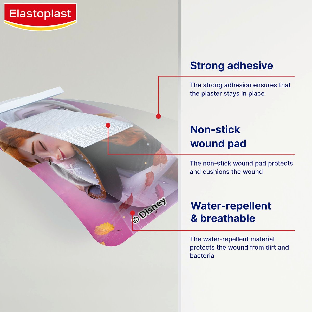 Elastoplast Disney Frozen Pflaster, gemischte Größen (16 Stück), bunt, Erste-Hilfe-Wundversorgung für Kinder mit Frozen-Motiven, hautfreundlich