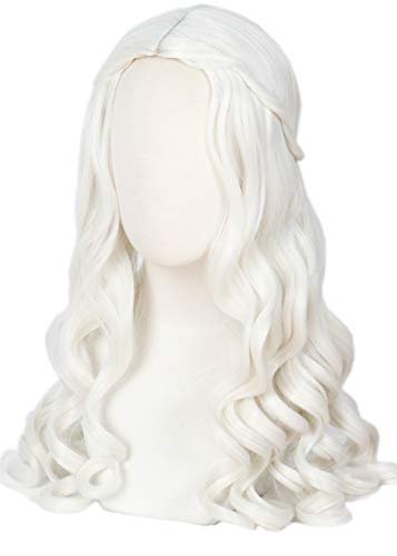 Linfairy Damen Mädchen Weiß Blond Lange Lockige Perücke Halloween Kostüm Königin Perücke Erwachsene