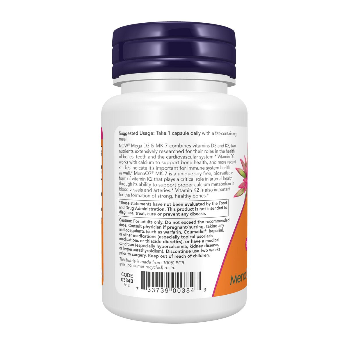 NOW Foods Mega D-3 & MK-7 mit Vitamin D-3 & K-2, 5.000 IE/180 mcg, Knochen- & Herz-Kreislauf-Unterstützung*, 60 vegane Kapseln