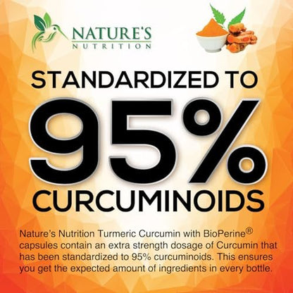 Turmeric Curcumin Komplex - 95% Curcuminoiden mit Bio-Kurkuma & Ingwer, BioPerine Schwarzer Pfeffer Extrakt für beste Absorption, Natürliche vegane Gelenkunterstützung, Non-GMO, Abgefüllt in den USA - 120 Kapseln