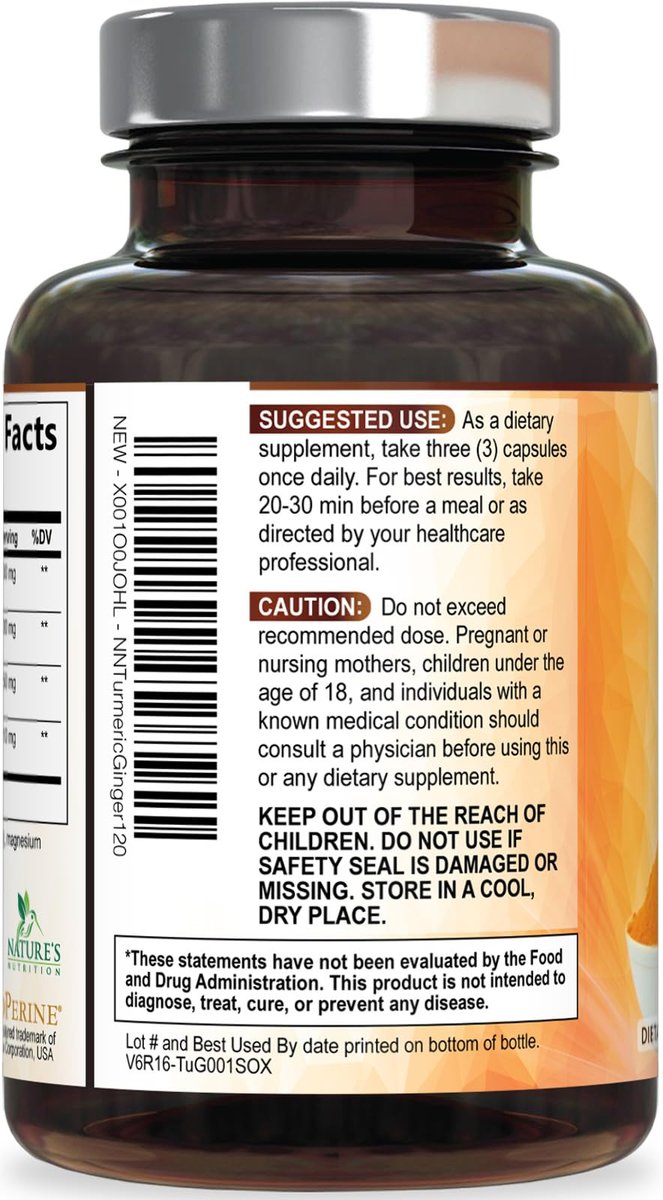 Turmeric Curcumin Komplex - 95% Curcuminoiden mit Bio-Kurkuma & Ingwer, BioPerine Schwarzer Pfeffer Extrakt für beste Absorption, Natürliche vegane Gelenkunterstützung, Non-GMO, Abgefüllt in den USA - 120 Kapseln