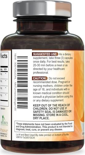 Turmeric Curcumin Komplex - 95% Curcuminoiden mit Bio-Kurkuma & Ingwer, BioPerine Schwarzer Pfeffer Extrakt für beste Absorption, Natürliche vegane Gelenkunterstützung, Non-GMO, Abgefüllt in den USA - 120 Kapseln