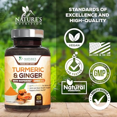 Turmeric Curcumin Komplex - 95% Curcuminoiden mit Bio-Kurkuma & Ingwer, BioPerine Schwarzer Pfeffer Extrakt für beste Absorption, Natürliche vegane Gelenkunterstützung, Non-GMO, Abgefüllt in den USA - 120 Kapseln