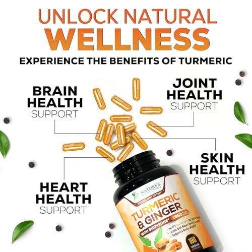 Turmeric Curcumin Komplex - 95% Curcuminoiden mit Bio-Kurkuma & Ingwer, BioPerine Schwarzer Pfeffer Extrakt für beste Absorption, Natürliche vegane Gelenkunterstützung, Non-GMO, Abgefüllt in den USA - 120 Kapseln