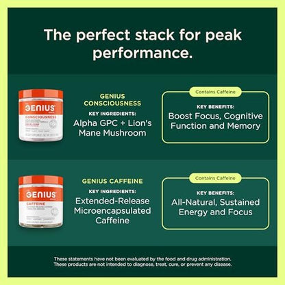 Genius Brand Genius Mushrooms – Pflanzliches Supplement für Immun-, Fokus- & Energieunterstützung – Löwenmähne, Cordyceps & Reishi – Bio & Non-GMO – 90 Veggie-Kapseln