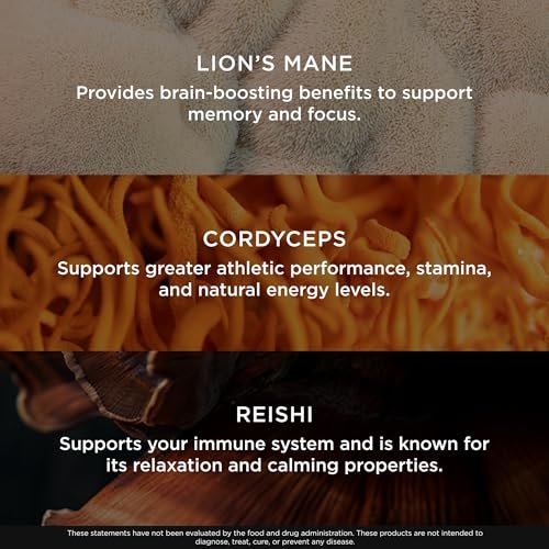 Genius Brand Genius Mushrooms – Pflanzliches Supplement für Immun-, Fokus- & Energieunterstützung – Löwenmähne, Cordyceps & Reishi – Bio & Non-GMO – 90 Veggie-Kapseln