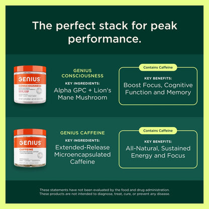 Genius Brand Genius Mushrooms – Pflanzliches Supplement für Immun-, Fokus- & Energieunterstützung – Löwenmähne, Cordyceps & Reishi – Bio & Non-GMO – 90 Veggie-Kapseln