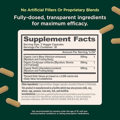 Genius Brand Genius Mushrooms – Pflanzliches Supplement für Immun-, Fokus- & Energieunterstützung – Löwenmähne, Cordyceps & Reishi – Bio & Non-GMO – 90 Veggie-Kapseln
