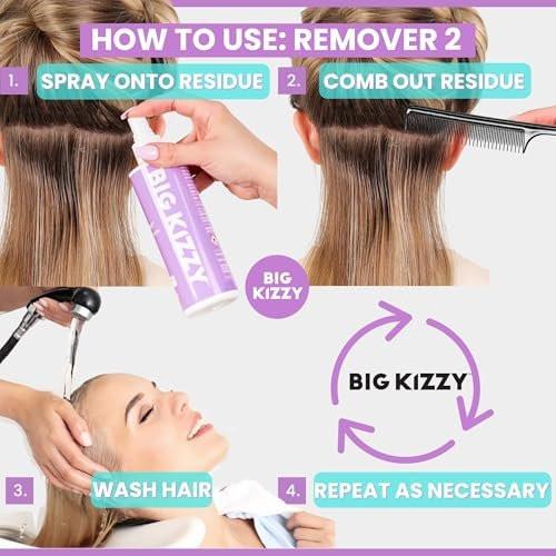 Big Kizzy Tape in Extension Remover (8oz) & Tape Ins Residue Remover (4oz) – Zweistufiges System zur Entfernung von Tape-Extensions und Kleberückständen