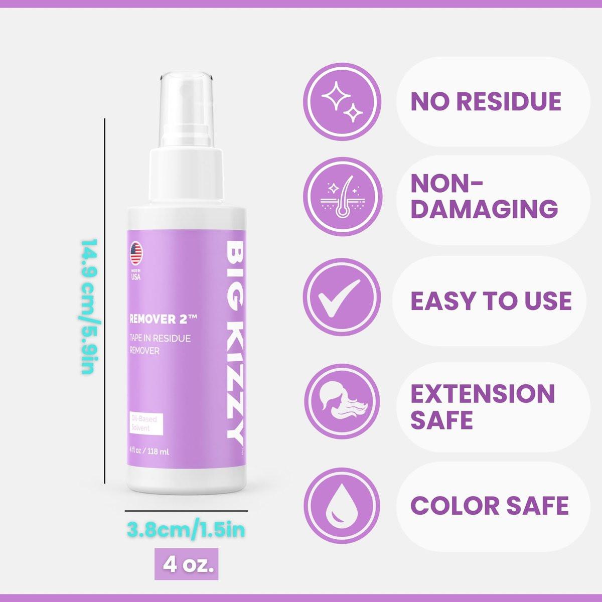 Big Kizzy Tape in Extension Remover (8oz) & Tape Ins Residue Remover (4oz) – Zweistufiges System zur Entfernung von Tape-Extensions und Kleberückständen