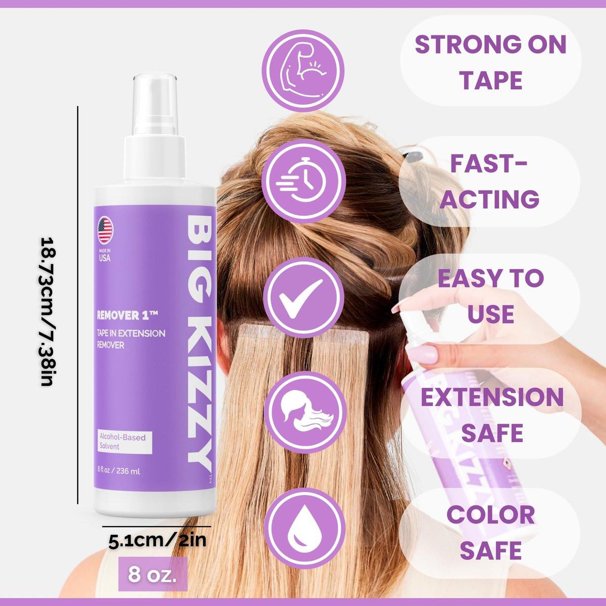 Big Kizzy Tape in Extension Remover (8oz) & Tape Ins Residue Remover (4oz) – Zweistufiges System zur Entfernung von Tape-Extensions und Kleberückständen