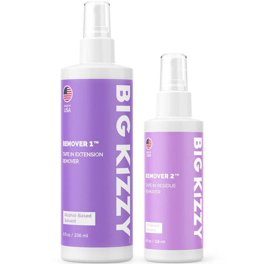 Big Kizzy Tape in Extension Remover (8oz) & Tape Ins Residue Remover (4oz) – Zweistufiges System zur Entfernung von Tape-Extensions und Kleberückständen