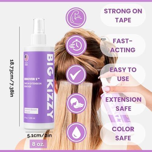 Big Kizzy Tape in Extension Remover (8oz) & Tape Ins Residue Remover (4oz) – Zweistufiges System zur Entfernung von Tape-Extensions und Kleberückständen
