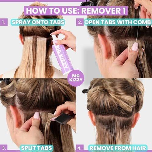 Big Kizzy Tape in Extension Remover (8oz) & Tape Ins Residue Remover (4oz) – Zweistufiges System zur Entfernung von Tape-Extensions und Kleberückständen