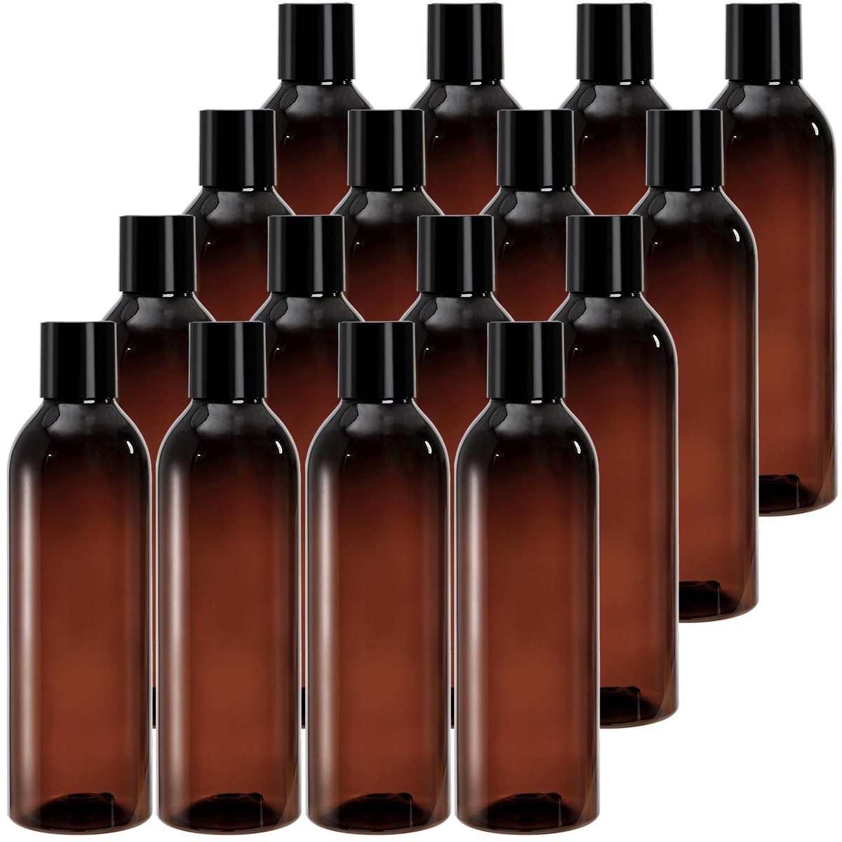 Bekith 16er-Pack 8 Unzen Braune Leere Plastikflaschen mit Disc Top Klappverschluss – BPA-freie nachfüllbare Behälter für Shampoo, Lotionen, Flüssigseife, Cremes