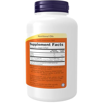 NOW Foods Leinöl 1000 mg mit essentiellen Omega-3-Fettsäuren – kaltgepresst, hexanfrei, vegane Formel, 120 vegane Weichkapseln