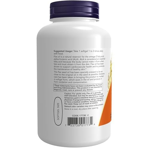 NOW Foods Leinöl 1000 mg mit essentiellen Omega-3-Fettsäuren – kaltgepresst, hexanfrei, vegane Formel, 120 vegane Weichkapseln