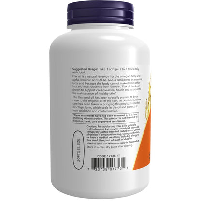 NOW Foods Leinöl 1000 mg mit essentiellen Omega-3-Fettsäuren – kaltgepresst, hexanfrei, vegane Formel, 120 vegane Weichkapseln