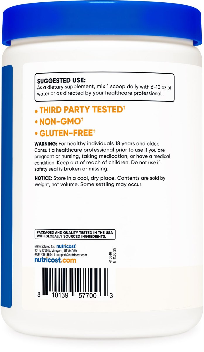 Nutricost L-Tyrosin Pulver 250 g – Reines L-Tyrosin Pulver, 1000 mg pro Portion