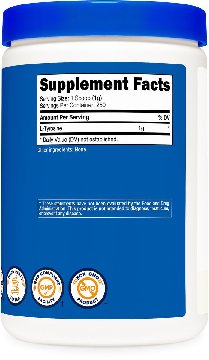 Nutricost L-Tyrosin Pulver 250 g – Reines L-Tyrosin Pulver, 1000 mg pro Portion