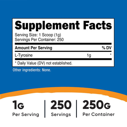 Nutricost L-Tyrosin Pulver 250 g – Reines L-Tyrosin Pulver, 1000 mg pro Portion