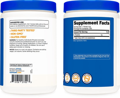 Nutricost L-Tyrosin Pulver 250 g – Reines L-Tyrosin Pulver, 1000 mg pro Portion