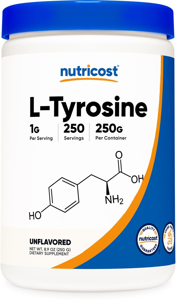 Nutricost L-Tyrosin Pulver 250 g – Reines L-Tyrosin Pulver, 1000 mg pro Portion