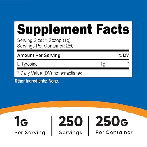 Nutricost L-Tyrosin Pulver 250 g – Reines L-Tyrosin Pulver, 1000 mg pro Portion