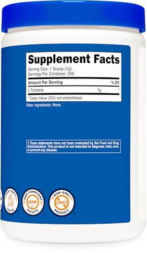 Nutricost L-Tyrosin Pulver 250 g – Reines L-Tyrosin Pulver, 1000 mg pro Portion