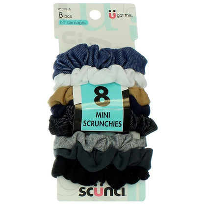 Scunci Effortless Beauty Mini Scrunchies – Haargummis ohne Schäden, Jeans-Farben, 8 Stück