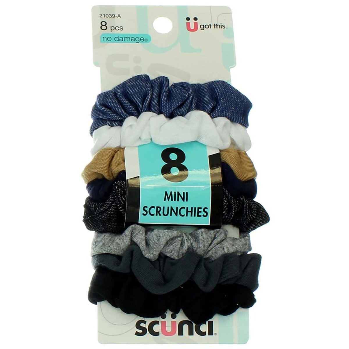 Scunci Effortless Beauty Mini Scrunchies – Haargummis ohne Schäden, Jeans-Farben, 8 Stück