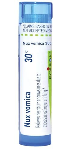 Boiron Nux Vomica 30C – Homöopathisches Mittel gegen Sodbrennen und Schläfrigkeit nach übermäßigem Essen oder Trinken – 80 Kügelchen