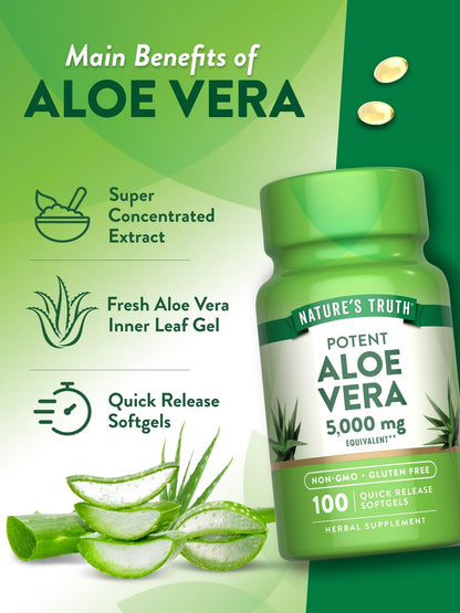 Nature's Truth Aloe Vera Softgels – 100 Kapseln | Nicht-GMO & glutenfrei Nahrungsergänzungsmittel