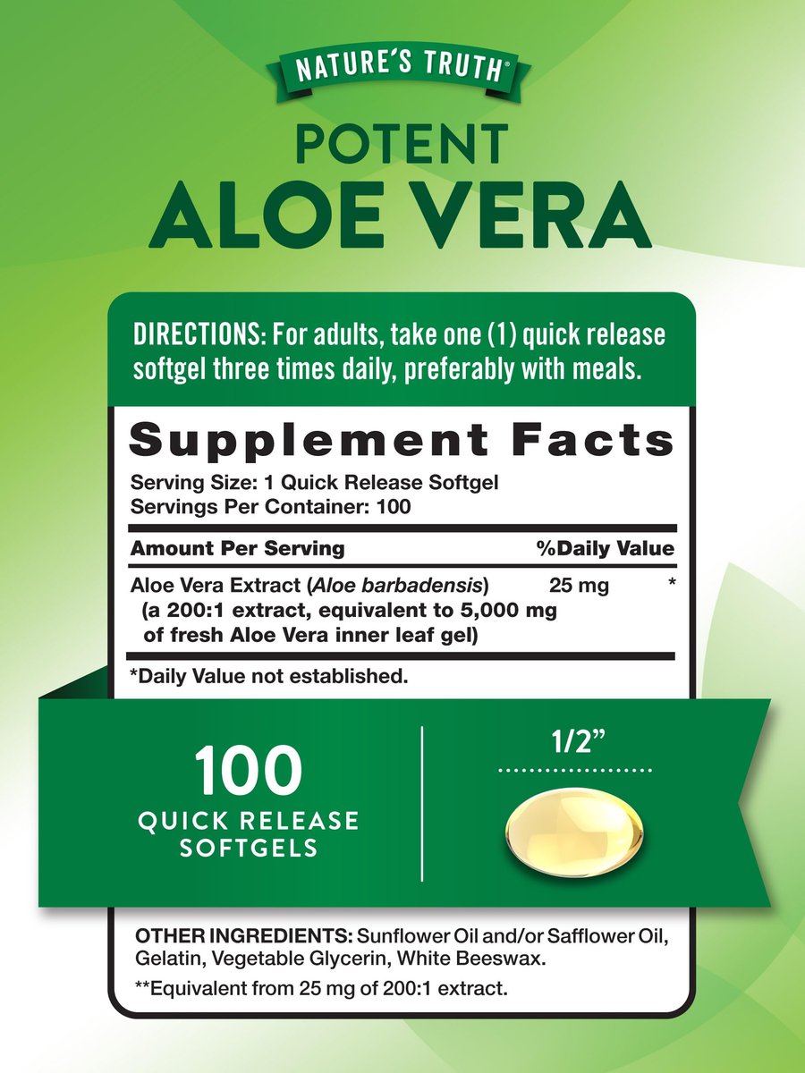 Nature's Truth Aloe Vera Softgels – 100 Kapseln | Nicht-GMO & glutenfrei Nahrungsergänzungsmittel