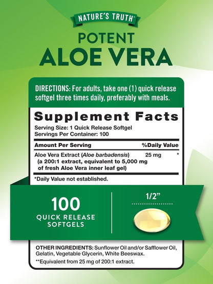 Nature's Truth Aloe Vera Softgels – 100 Kapseln | Nicht-GMO & glutenfrei Nahrungsergänzungsmittel