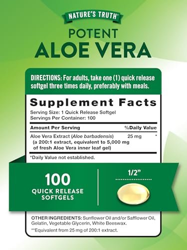 Nature's Truth Aloe Vera Softgels – 100 Kapseln | Nicht-GMO & glutenfrei Nahrungsergänzungsmittel
