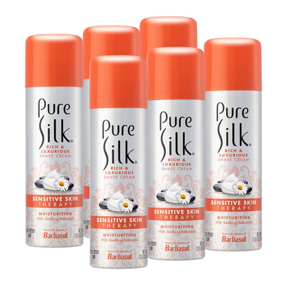 Pure Silk Sensitive Skin Rasiercreme für Frauen | Sanfte Formel mit Aloe, Papaya und Weidenrinde | 7,25 oz (6er-Pack)