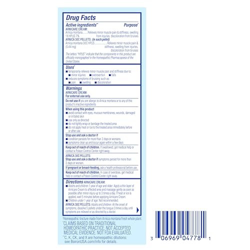 Boiron Arnicare Creme und Arnica 30c im Wertpaket gegen Schmerzen, Muskelkater und Schwellungen durch Prellungen oder Verletzungen – 2,5 oz + 80 Kügelchen