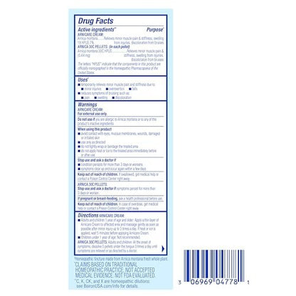 Boiron Arnicare Creme und Arnica 30c im Wertpaket gegen Schmerzen, Muskelkater und Schwellungen durch Prellungen oder Verletzungen – 2,5 oz + 80 Kügelchen