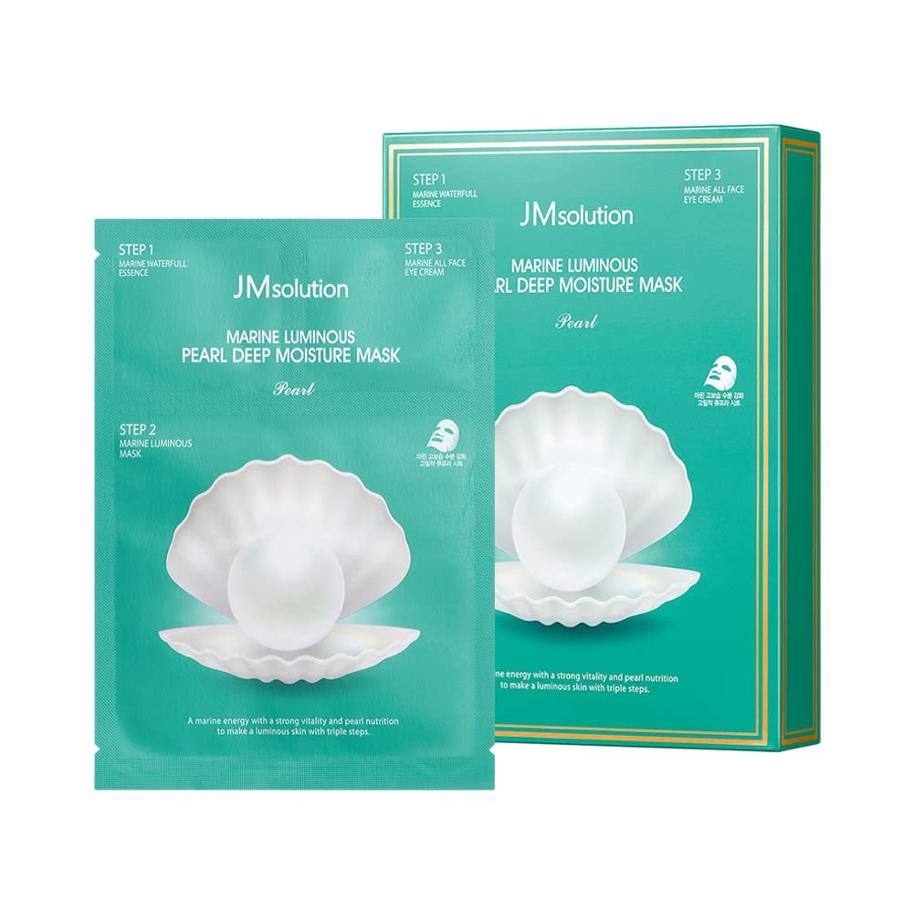 JMsolution Marine Luminous Pearl 3-Step Feuchtigkeits-Masken-Set (10er-Pack) | Essenz + Tuchmaske + Creme | Hydratisierende & strahlende koreanische Hautpflege | K-Beauty Gesichtsmaske