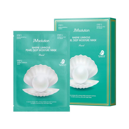 JMsolution Marine Luminous Pearl 3-Step Feuchtigkeits-Masken-Set (10er-Pack) | Essenz + Tuchmaske + Creme | Hydratisierende & strahlende koreanische Hautpflege | K-Beauty Gesichtsmaske