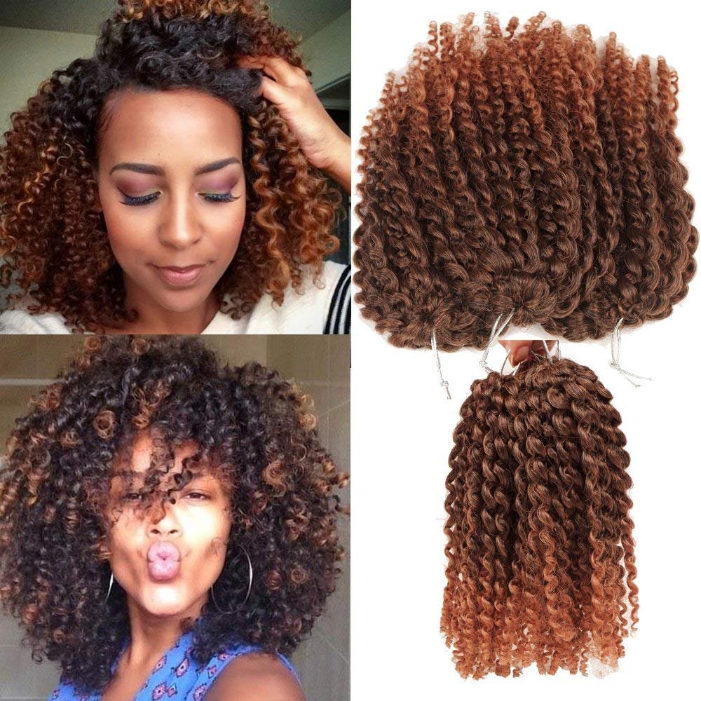 Crochet Hair Kurze Kinky Curly Ombre Farbe 8 Zoll 3 Stück/Pack 60 Roots 110g Afro Marley Kinky Twist Haar Synthetische Crochet Braids für Schwarze Frauen (1B/30)